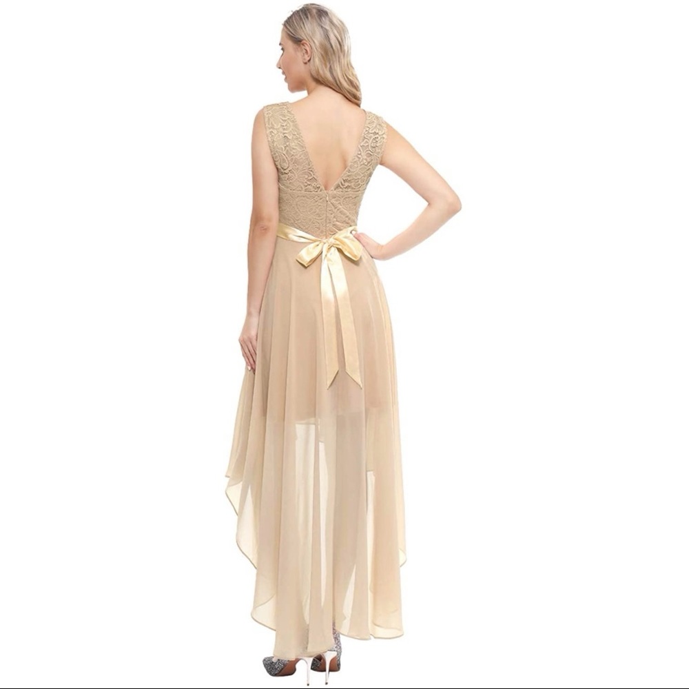 Champagne high low dress.